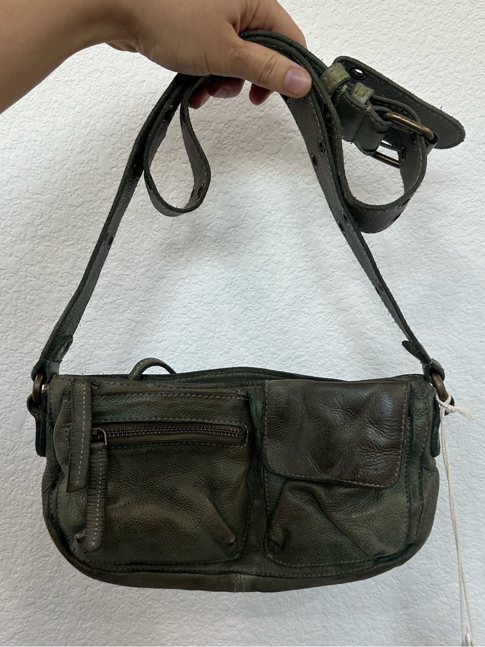 Free People Olive Green Leather Crossbody Bag